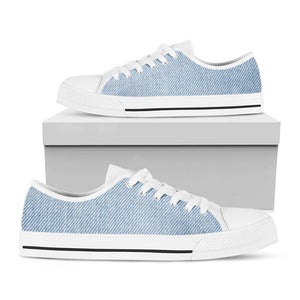 Light Blue Denim Jeans Print White Low Top Sneakers