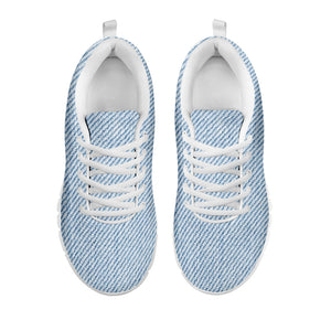 Light Blue Denim Jeans Print White Running Shoes