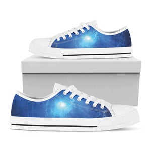Light Blue Space Print White Low Top Sneakers