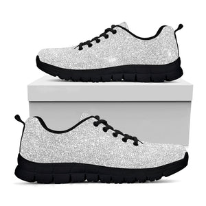 Bright Silver (NOT Real) Glitter Print Black Running Shoes