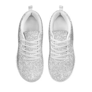 Bright Silver (NOT Real) Glitter Print White Running Shoes