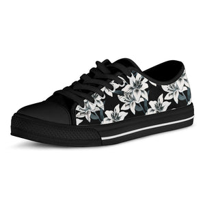Lily Floral Pattern Print Black Low Top Sneakers