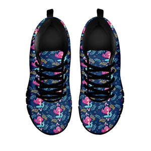 Little Cute Mermaid Pattern Print Black Running Shoes