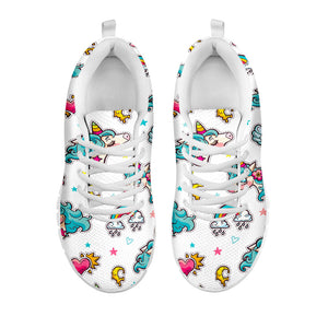 Little Girly Unicorn Pattern Print White Running Shoes