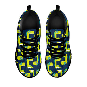Little Green Dinosaur Pattern Print Black Running Shoes