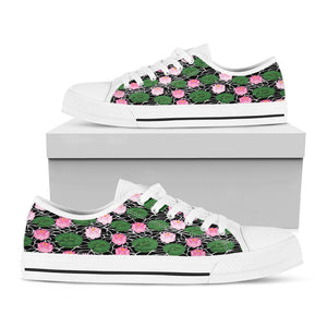 Lotus Flower And Leaf Pattern Print White Low Top Sneakers