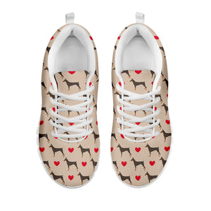 Love Dobermann Pattern Print White Running Shoes