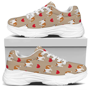 Love English Bulldog Pattern Print White Chunky Shoes