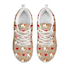 Love English Bulldog Pattern Print White Running Shoes