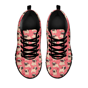 Love Pug Pattern Print Black Running Shoes