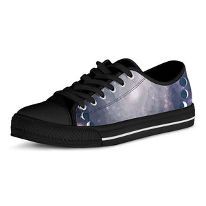 Lunar Phase Cycle Print Black Low Top Sneakers
