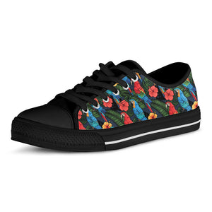 Macaw Parrot Pattern Print Black Low Top Sneakers