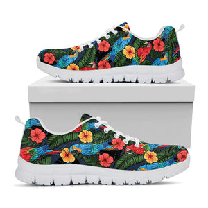 Macaw Parrot Pattern Print White Running Shoes