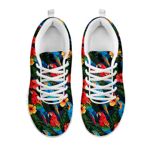 Macaw Parrot Pattern Print White Running Shoes