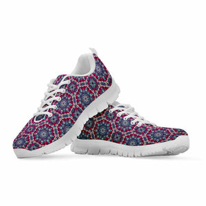 Magenta Mandala Bohemian Pattern Print White Running Shoes