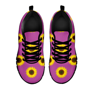 Magenta Pink Sunflower Pattern Print Black Running Shoes
