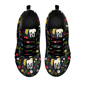 Magic Floral Unicorn Pattern Print Black Running Shoes