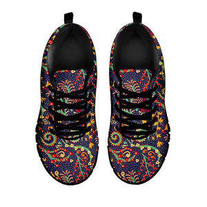 Mandala Floral Bohemian Pattern Print Black Running Shoes
