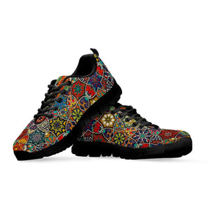 Mandala Star Bohemian Pattern Print Black Running Shoes