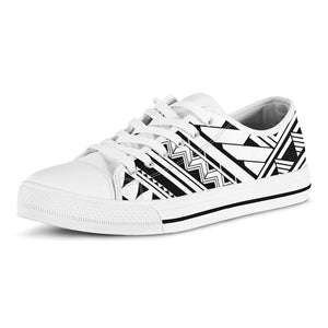 Maori Polynesian Tattoo Pattern Print White Low Top Sneakers