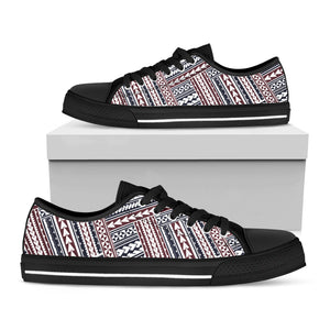 Maori Tribal Pattern Print Black Low Top Sneakers