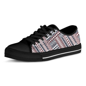 Maori Tribal Pattern Print Black Low Top Sneakers