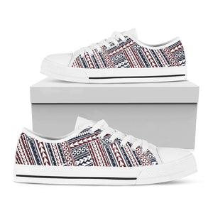 Maori Tribal Pattern Print White Low Top Sneakers