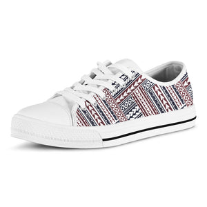 Maori Tribal Pattern Print White Low Top Sneakers