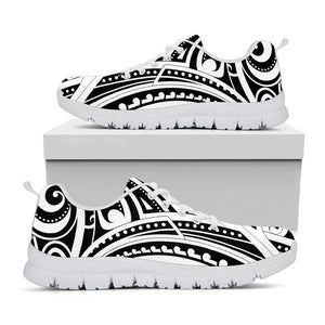 Maori Tribal Tattoo Pattern Print White Running Shoes