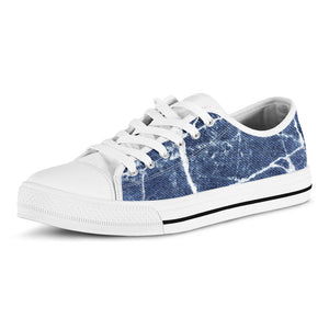 Marble Denim Jeans Pattern Print White Low Top Sneakers