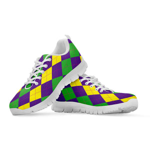 Mardi Gras Argyle Pattern Print White Running Shoes
