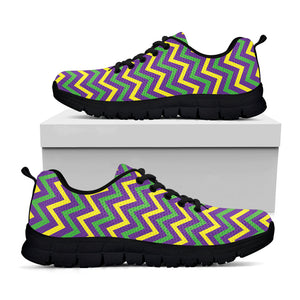 Mardi Gras Chevron Pattern Print Black Running Shoes