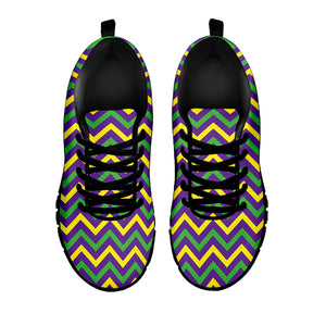Mardi Gras Chevron Pattern Print Black Running Shoes