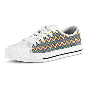 Mardi Gras Chevron Pattern Print White Low Top Sneakers