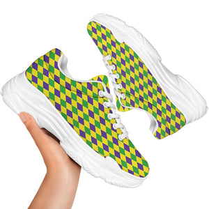 Mardi Gras Fat Tuesday Pattern Print White Chunky Shoes