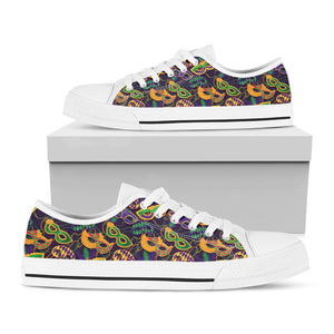 Mardi Gras Festival Pattern Print White Low Top Sneakers