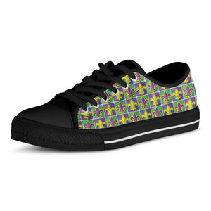 Mardi Gras Fleur De Lis Pattern Print Black Low Top Sneakers