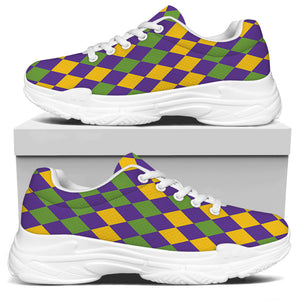 Mardi Gras Harlequin Pattern Print White Chunky Shoes