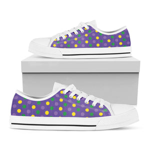 Mardi Gras Polka Dot Pattern Print White Low Top Sneakers