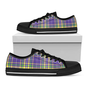 Mardi Gras Tartan Plaid Pattern Print Black Low Top Sneakers