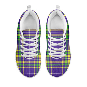 Mardi Gras Tartan Plaid Pattern Print White Running Shoes