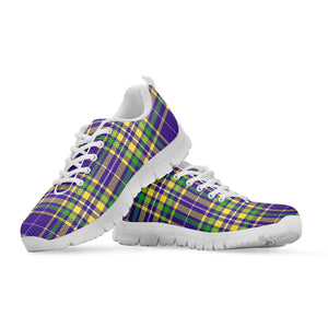 Mardi Gras Tartan Plaid Pattern Print White Running Shoes