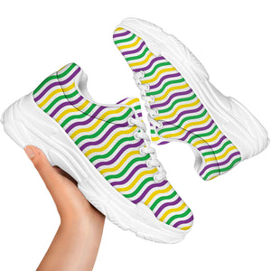 Mardi Gras Wave Pattern Print White Chunky Shoes