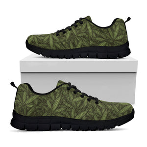 Marijuana Leaf Pattern Print Black Running Shoes
