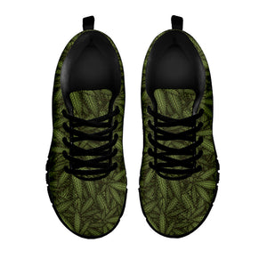 Marijuana Leaf Pattern Print Black Running Shoes