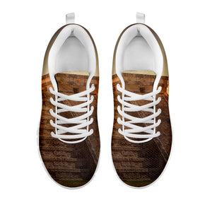 Mayan Pyramid Print White Running Shoes