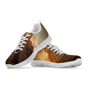 Mayan Pyramid Print White Running Shoes