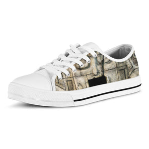 Mayan Stone Print White Low Top Sneakers