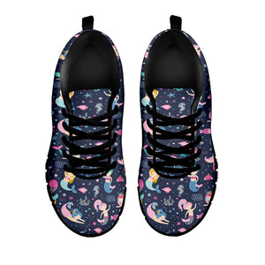 Mermaid Cartoon Pattern Print Black Running Shoes