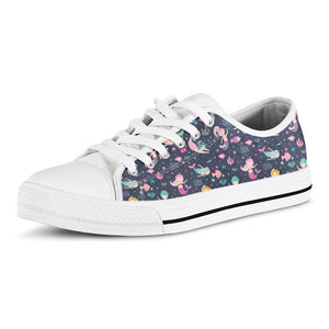 Mermaid Cartoon Pattern Print White Low Top Sneakers